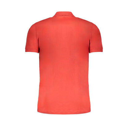 Gianmarco Venturi Red Cotton Polo Shirt, back view, short-sleeved with 3 buttons and contrast embroidery logo