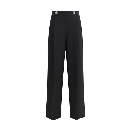 Giorgio Armani Black Silk Casual Pants with distinctive buttons, side zipper, and slanted pockets for elegant AW25 fashion.