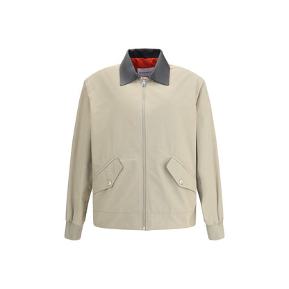 Givenchy Beige Cotton Jackets And Coat with leather collar and zipper closure, featuring side pockets and ribbed trim, AW25 collection.
