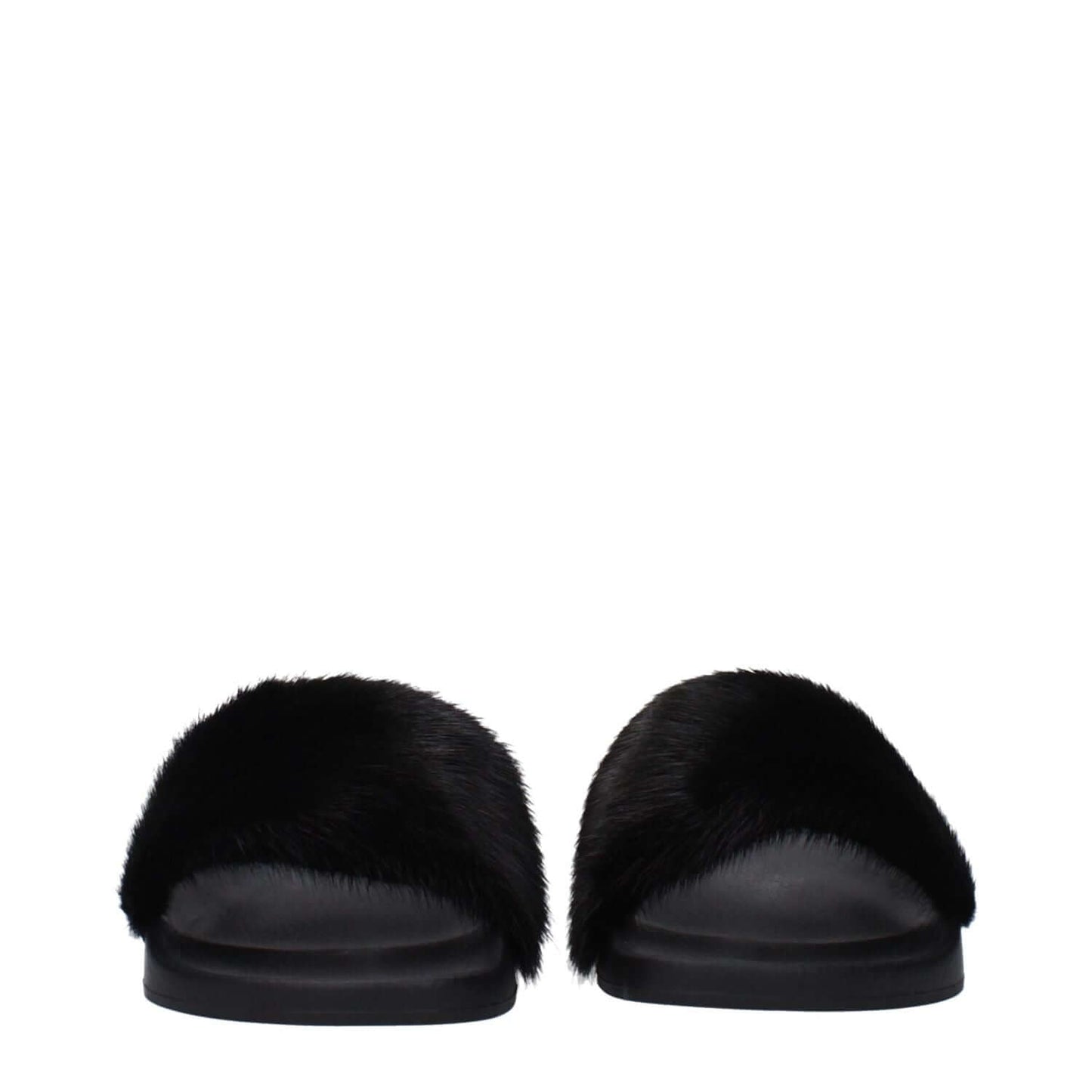 Givenchy Black Cotton Slippers with open toe and flat rubber sole, featuring side logo design.