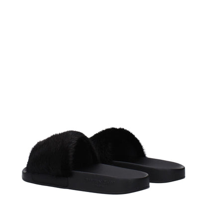 Givenchy Black Cotton Slippers featuring a side logo, open toe, and rubber sole for casual style.