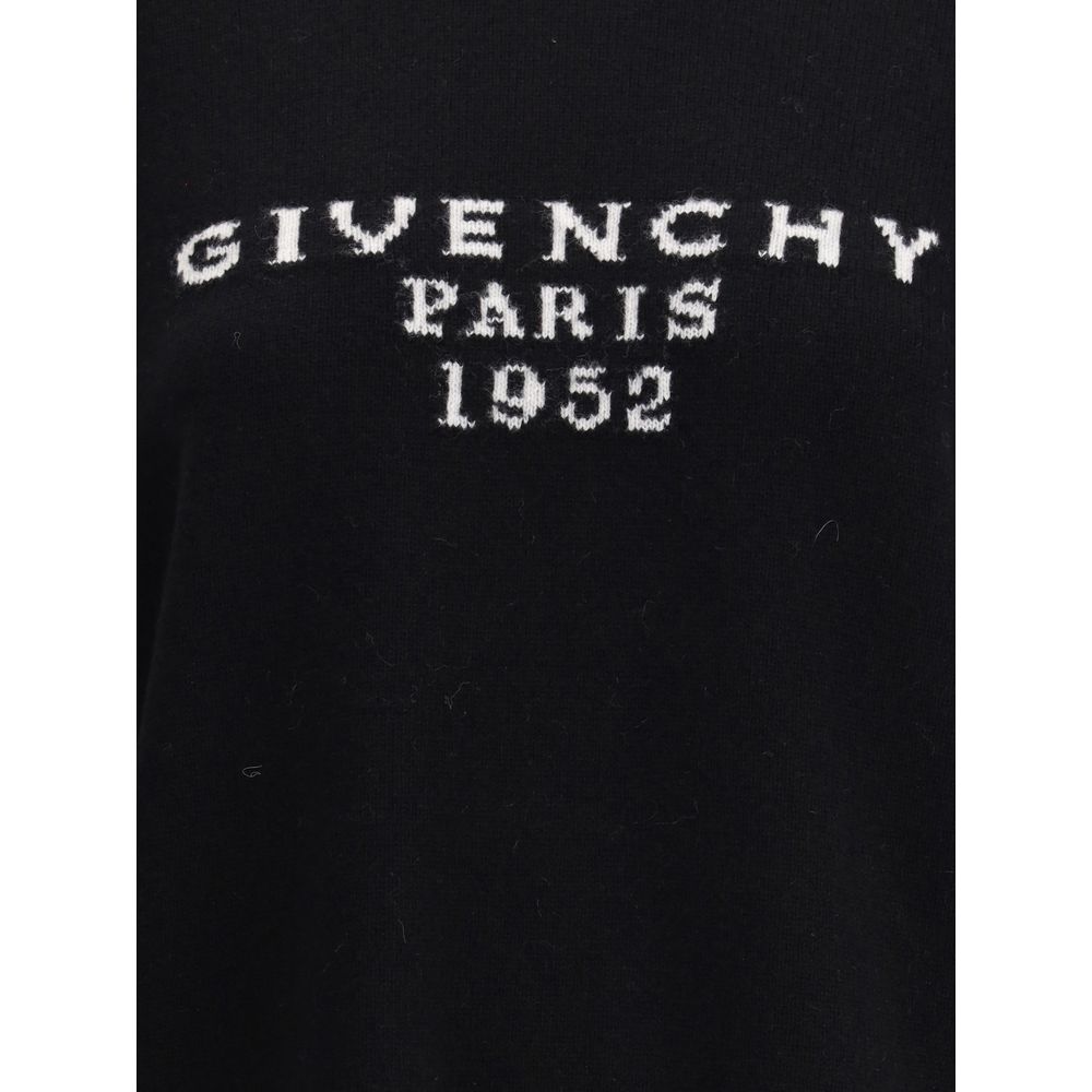 Black Givenchy Black Wool Sweatshirt with 'GIVENCHY Paris 1952' jacquard detail