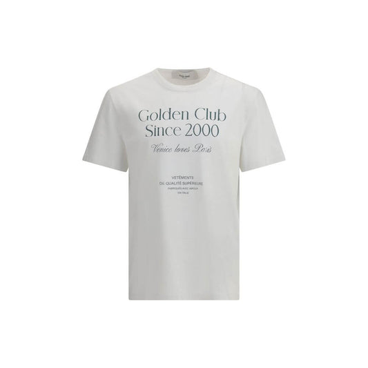 Golden Goose White Cotton T-Shirt with ribbed crew neck and monogram lettering, featuring brand's signature symbol, 100% cotton, AW25.