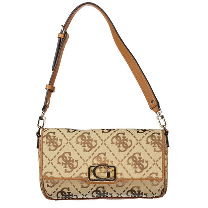 Guess Jeans Beige Polyester Women Handbag with monogram pattern and adjustable shoulder strap for versatile use