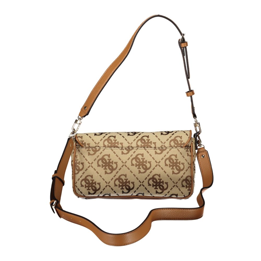 Guess Jeans Beige Polyester Women Handbag with removable strap, featuring a stylish pattern and versatile design for modern fashion lovers.