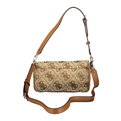 Guess Jeans Beige Polyester Women Handbag with removable strap, featuring a stylish pattern and versatile design for modern fashion lovers.