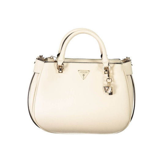 Guess Jeans Beige Polyethylene Handbag with adjustable chain strap and protective feet.