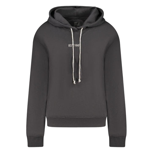 Guess Jeans Black Cotton Women Sweater with long sleeves, bold print, and rhinestone embellishments for stylish comfort.