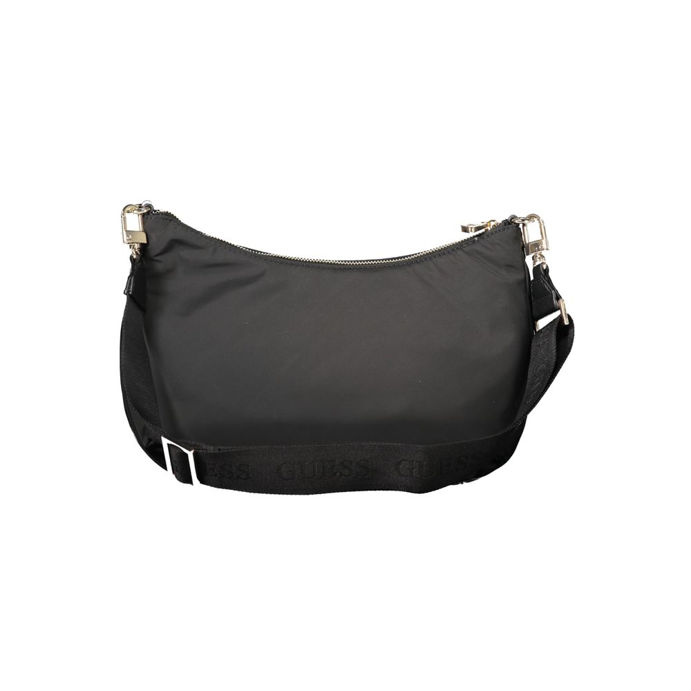 Guess Jeans Black Polyester Handbag with adjustable strap, zip closure, and internal pockets. Eco-friendly, recycled material.