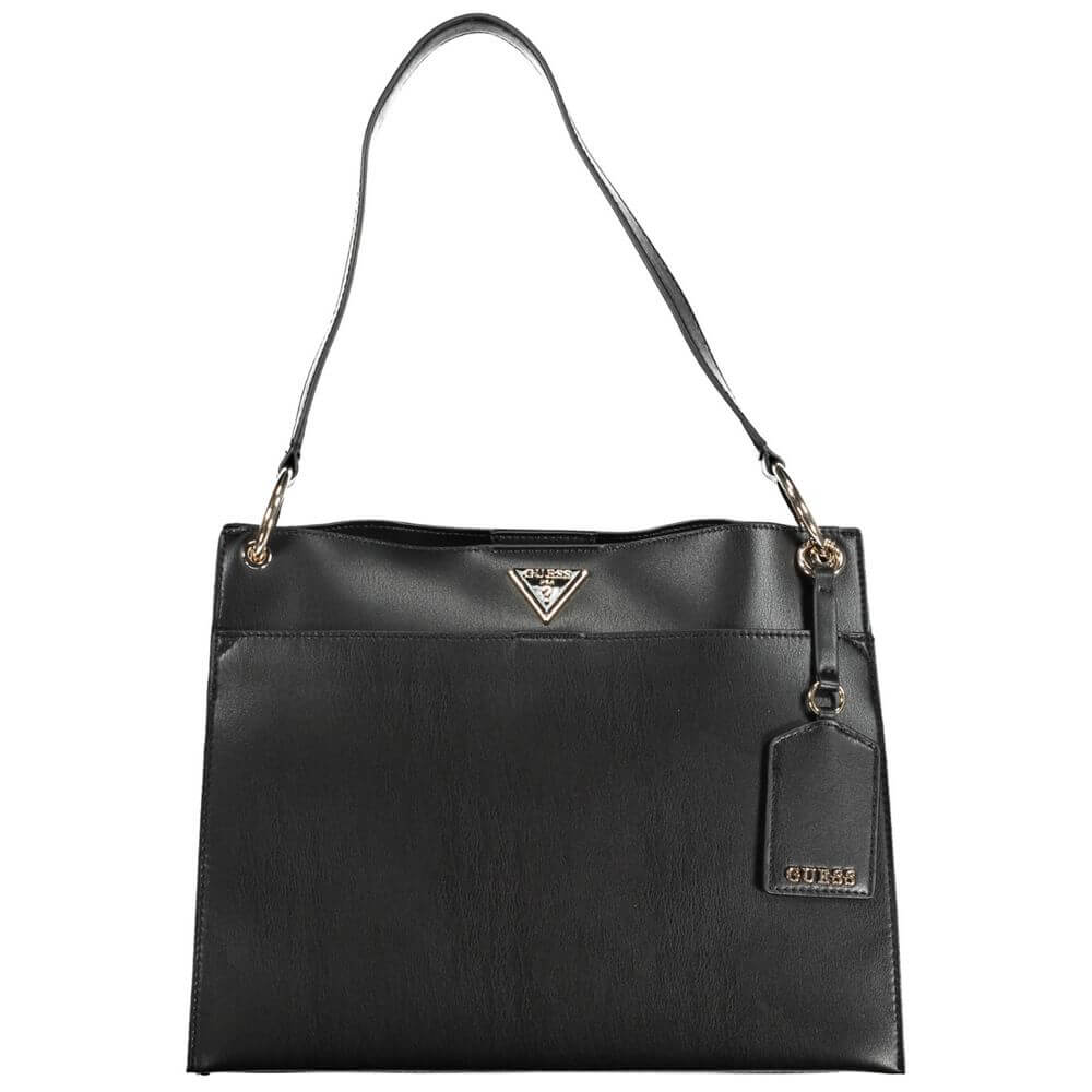 Guess Jeans Black Polyethylene Handbag with shoulder handle, external and internal pockets, contrasting details, and snap closure.