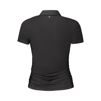 Back view of Guess Jeans Black Viscose Women Top with iconic Guess logo and sleek design for bold style and comfort.