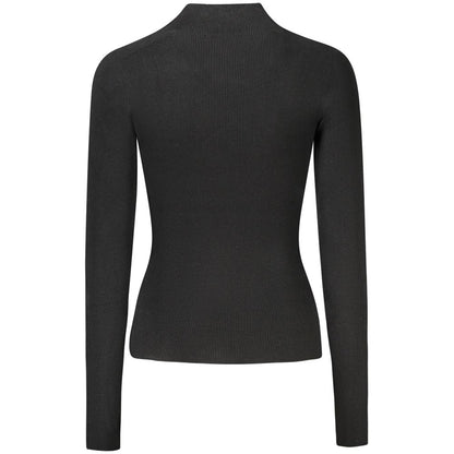 Guess Jeans Black Wool Women Sweater with long sleeves and high neckline, showcasing elegance and trendy style. Product rear view.