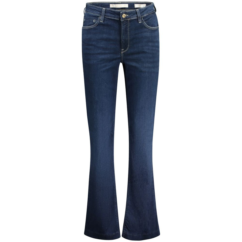 Guess Jeans Blue Cotton Jeans Denim with boot mid cut, 5 pockets, button and zip closure, featuring logo design.