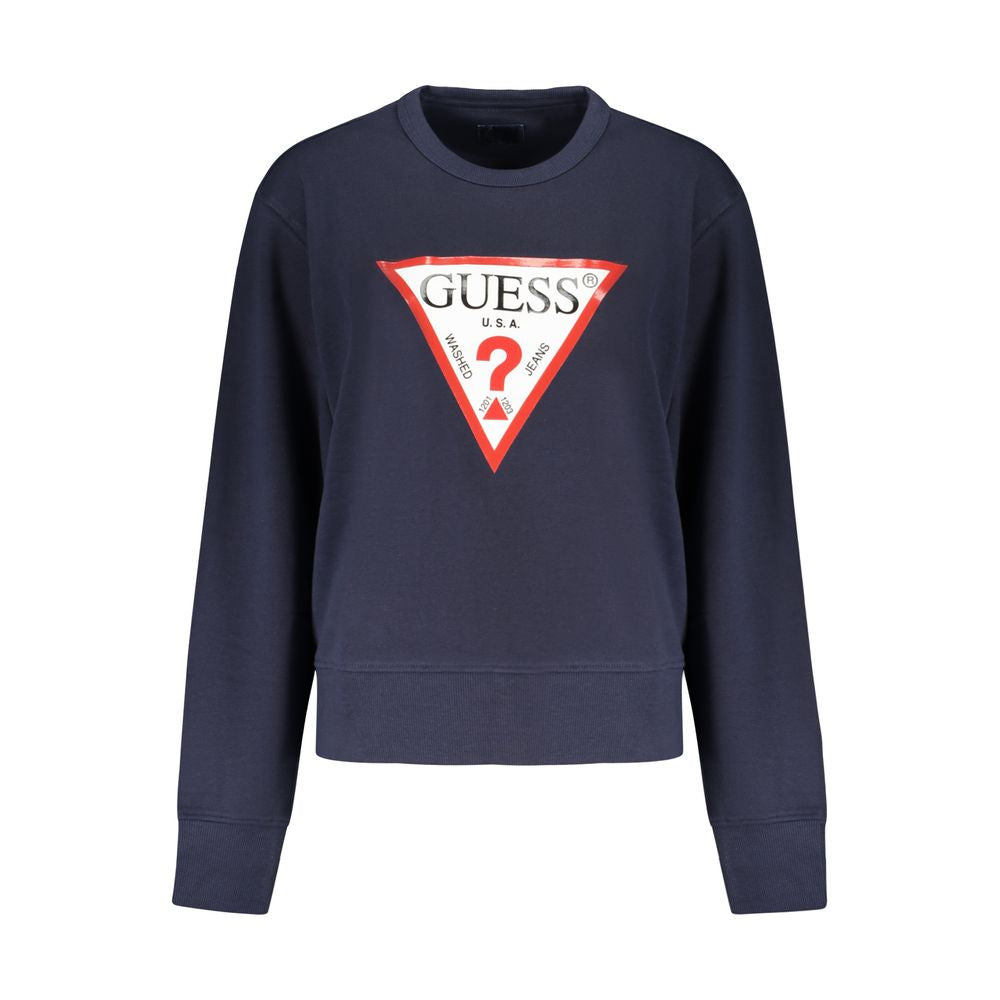 Guess Jeans Blue Cotton Women Sweater with bold print and iconic logo, perfect for chic style enthusiasts. Made of cotton and polyester.