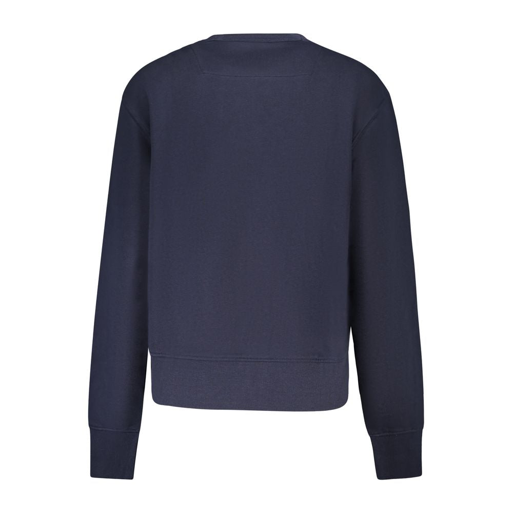 Back view of Guess Jeans Blue Cotton Women Sweater in dark blue, featuring a chic crew neck design for elevated casual style.