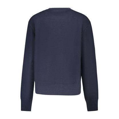 Back view of Guess Jeans Blue Cotton Women Sweater in dark blue, featuring a chic crew neck design for elevated casual style.