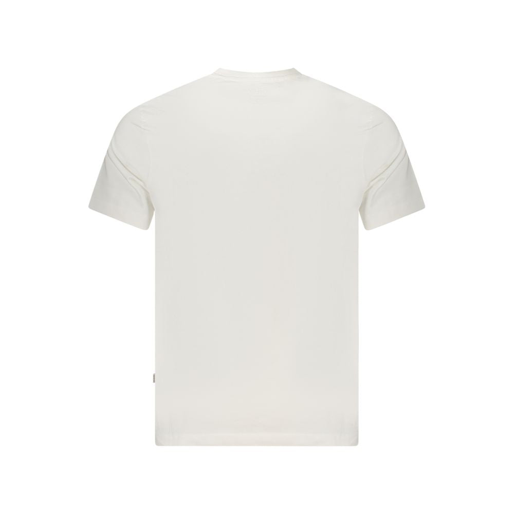 Back view of Guess Jeans White Cotton T-Shirt, short sleeve, crew neck, regular fit, with logo print, made of organic cotton