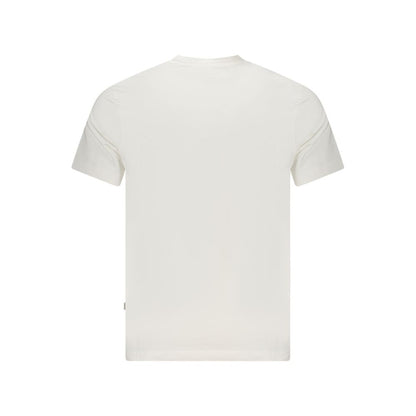 Back view of Guess Jeans White Cotton T-Shirt, short sleeve, crew neck, regular fit, with logo print, made of organic cotton