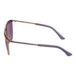 Side view of Guess Rose Gold Women Sunglass with purple lenses and metal frame, featuring branded temples.