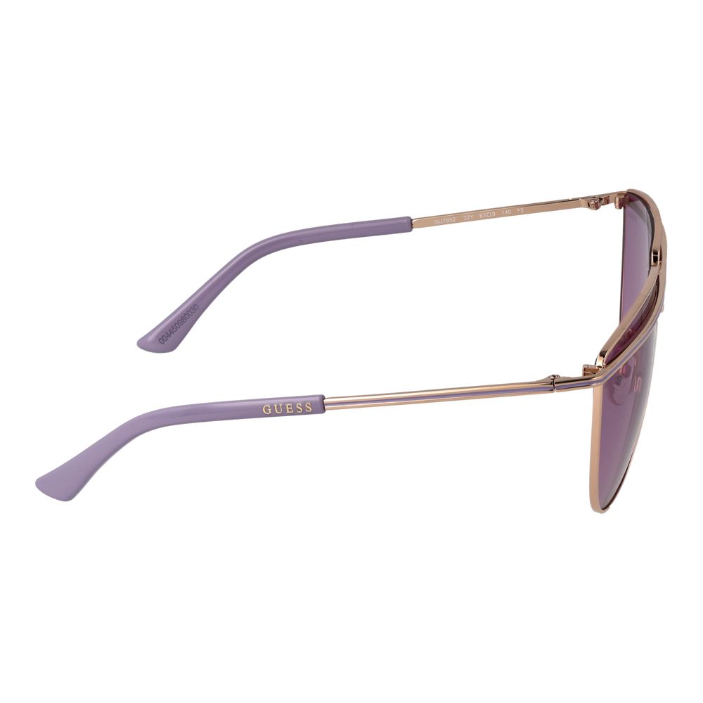 Alt Tag: Side view of Guess Rose Gold Women Sunglass with purple lenses and metal aviator frame.