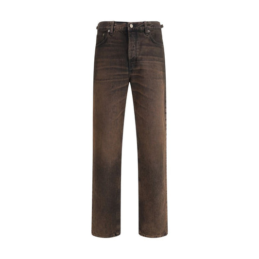 Haikure Brown Cotton Relaxed Fit Jeans with button closure and five-pocket design, perfect for casual or formal wear, AW25.