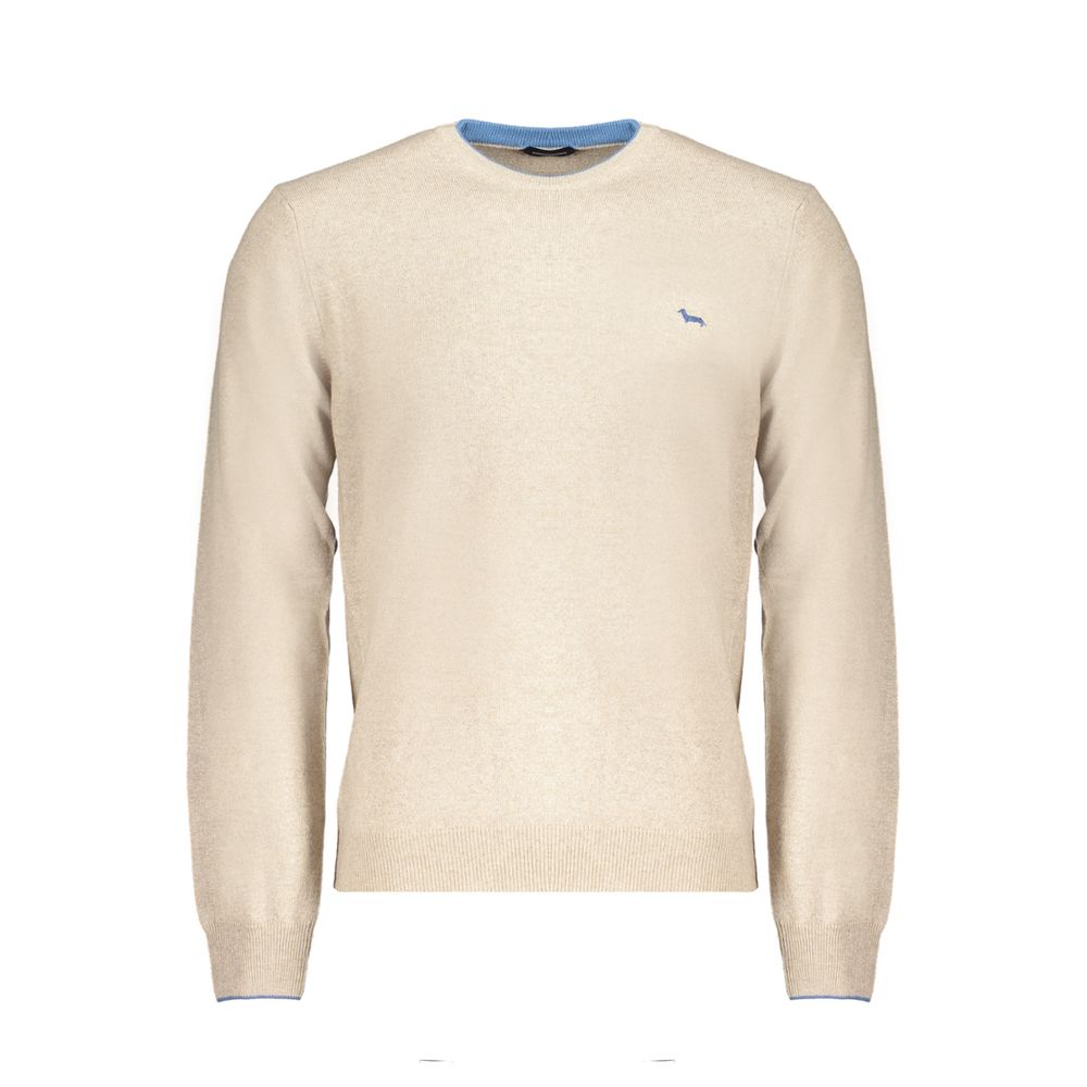 Harmont & Blaine Beige Cashmere Sweater, long sleeve jersey pullover with crew neck and contrast details, featuring logo embroidery.