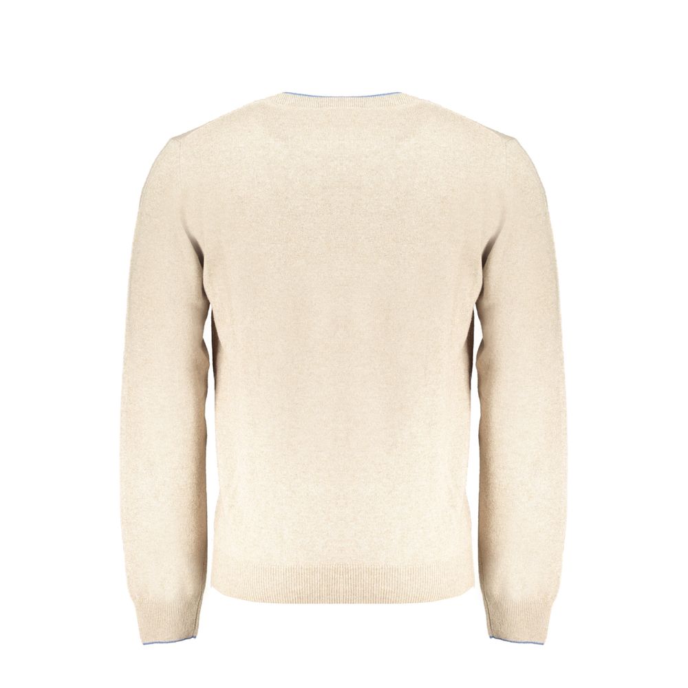 Harmont & Blaine Beige Cashmere Sweater with long sleeves, crew neck, contrast detailing, and embroidery logo.