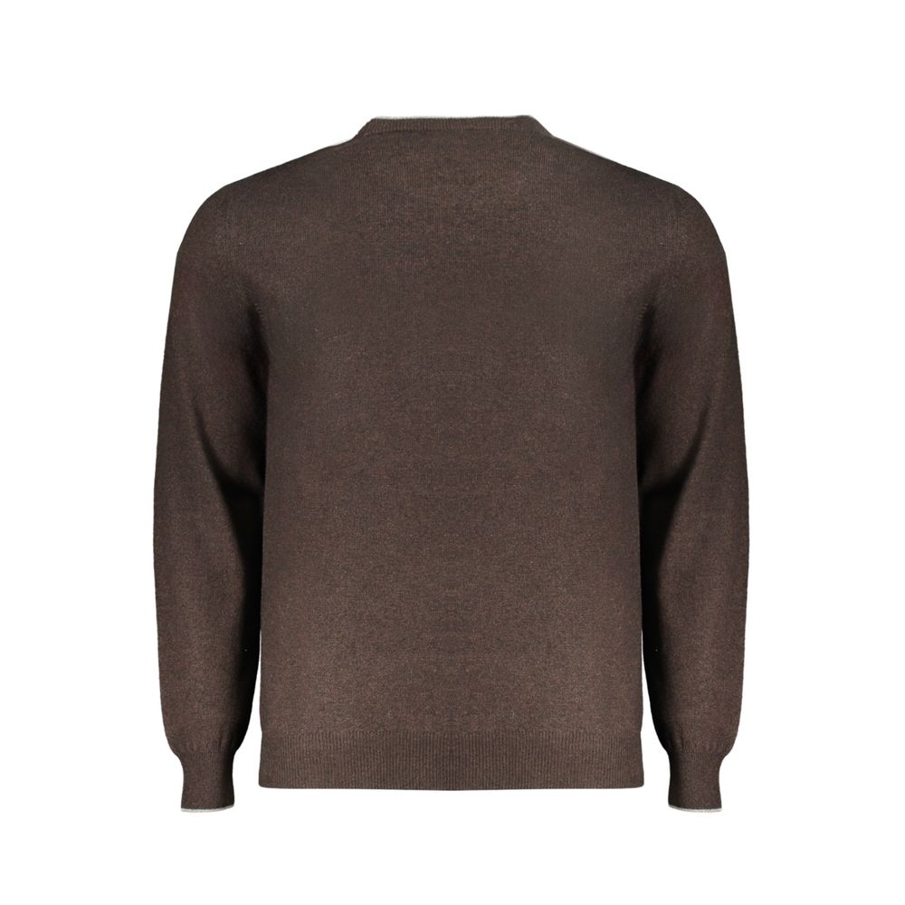 Back view of Harmont & Blaine Brown Cashmere Sweater with crew neck, contrast details, and logo embroidery.