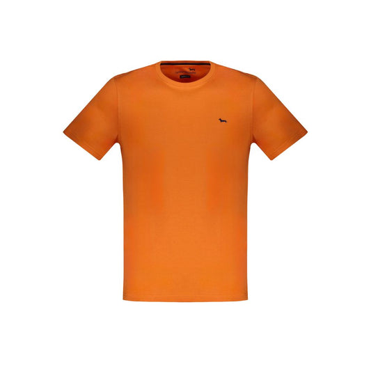 Harmont & Blaine Orange Cotton T-Shirt, short sleeve, narrow fit, crew neck, with embroidery and logo displayed on front.