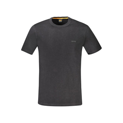 Hugo Boss Black Cotton T-Shirt with short sleeves, crew neck, and logo print.