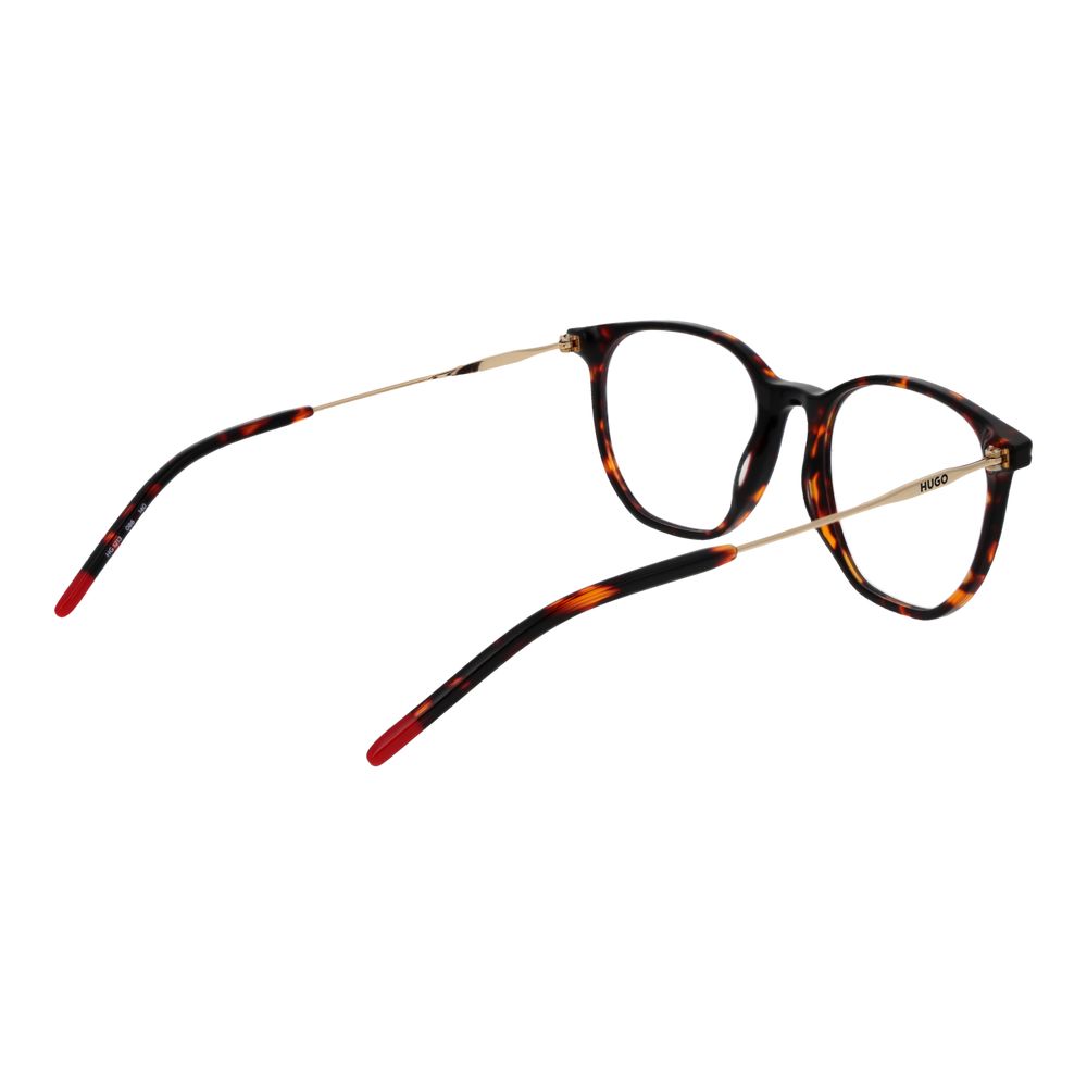 Hugo Boss Brown Acetate Glasses (Frames) with full-rim panto style, acetate frame, demo lenses, and spring hinge design for men.
