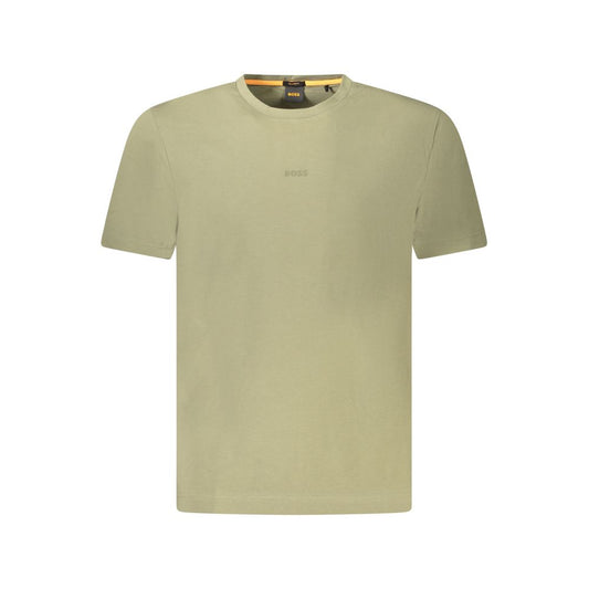 Hugo Boss Green Cotton Men TShirt with logo, showcasing luxury and comfort, made of organic cotton blend for a relaxed fit.