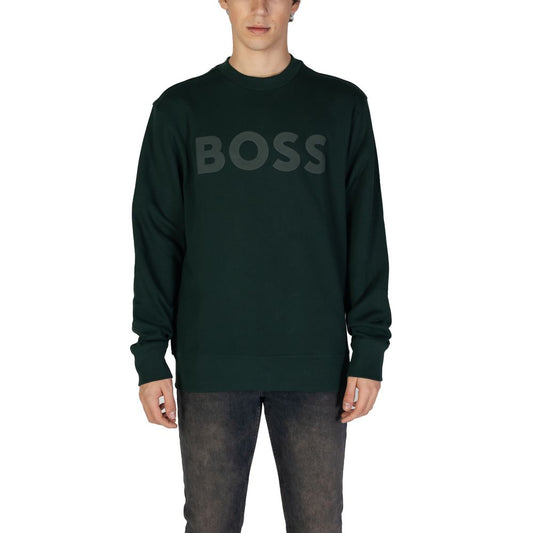 "Hugo Boss Green Cotton Sweatshirt with BOSS logo in minimalist design"