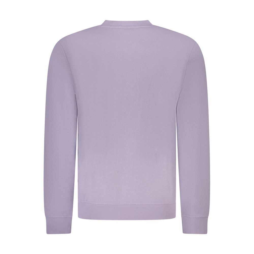 Back view of Hugo Boss Purple Cotton Men Sweater with long sleeves, showcasing fine craftsmanship and a comfortable brushed crew neck design.