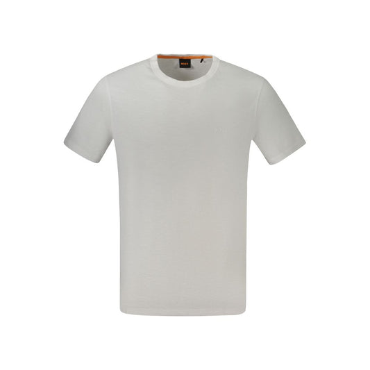 Hugo Boss White Cotton T-Shirt, short sleeve crew neck with logo print.