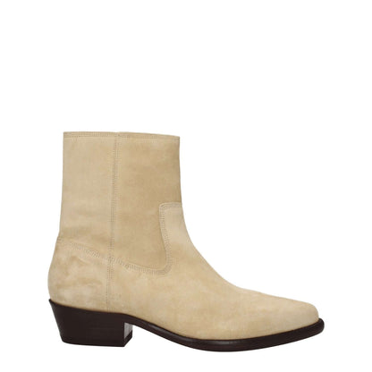 Isabel Marant Beige Leather Ankle Boots with suede, zip closure, and a mid heel of 4.5. Casual style, pointy toe. MPN BO0073HAA4A02N50TF.