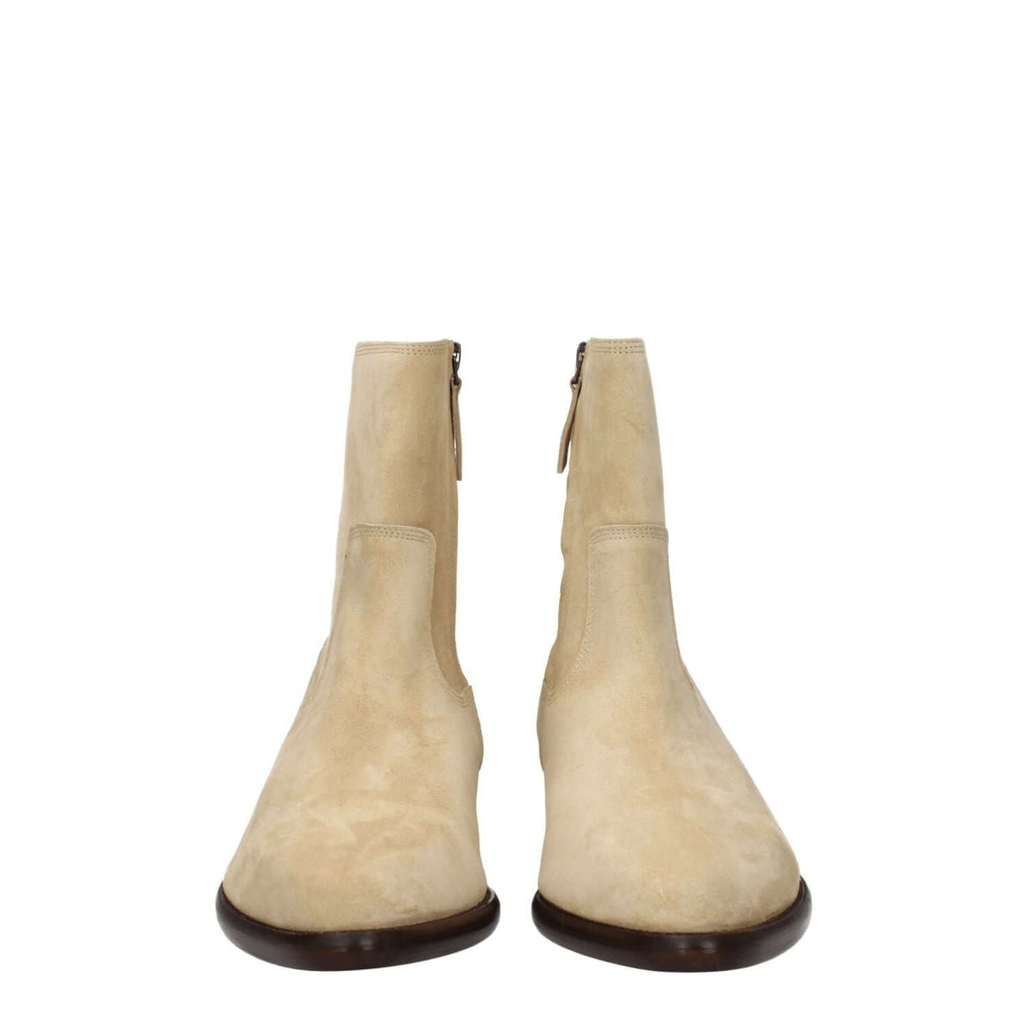 Isabel Marant Beige Leather Ankle Boots with zip closure and mid heels, featuring a pointy toe, made of suede and leather sole.