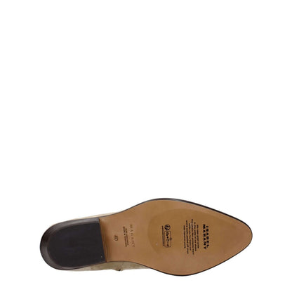 Sole view of Isabel Marant Beige Leather Ankle Boots with pointy tip and leather sole, showcasing the designer label and casual style.