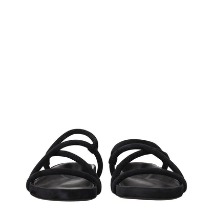 Isabel Marant Black Leather Flat Sandals with vintage effect, open toe and leather sole, showcasing a casual suede design.