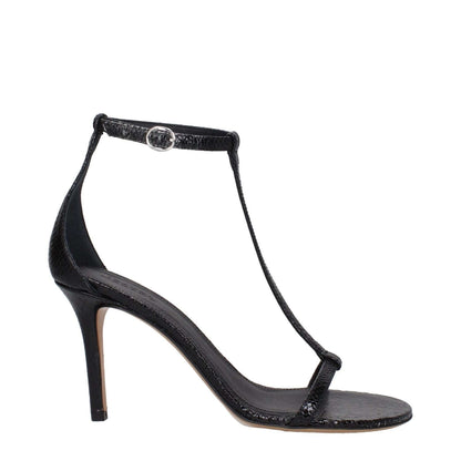 Isabel Marant Black Leather Stiletto Heel Sandals, open toe, suede self-tie casual design