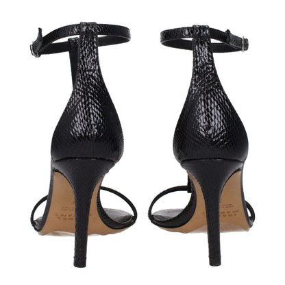 Back view of Isabel Marant Black Leather Stiletto Heel Sandals with self-tie closures and open toe design.