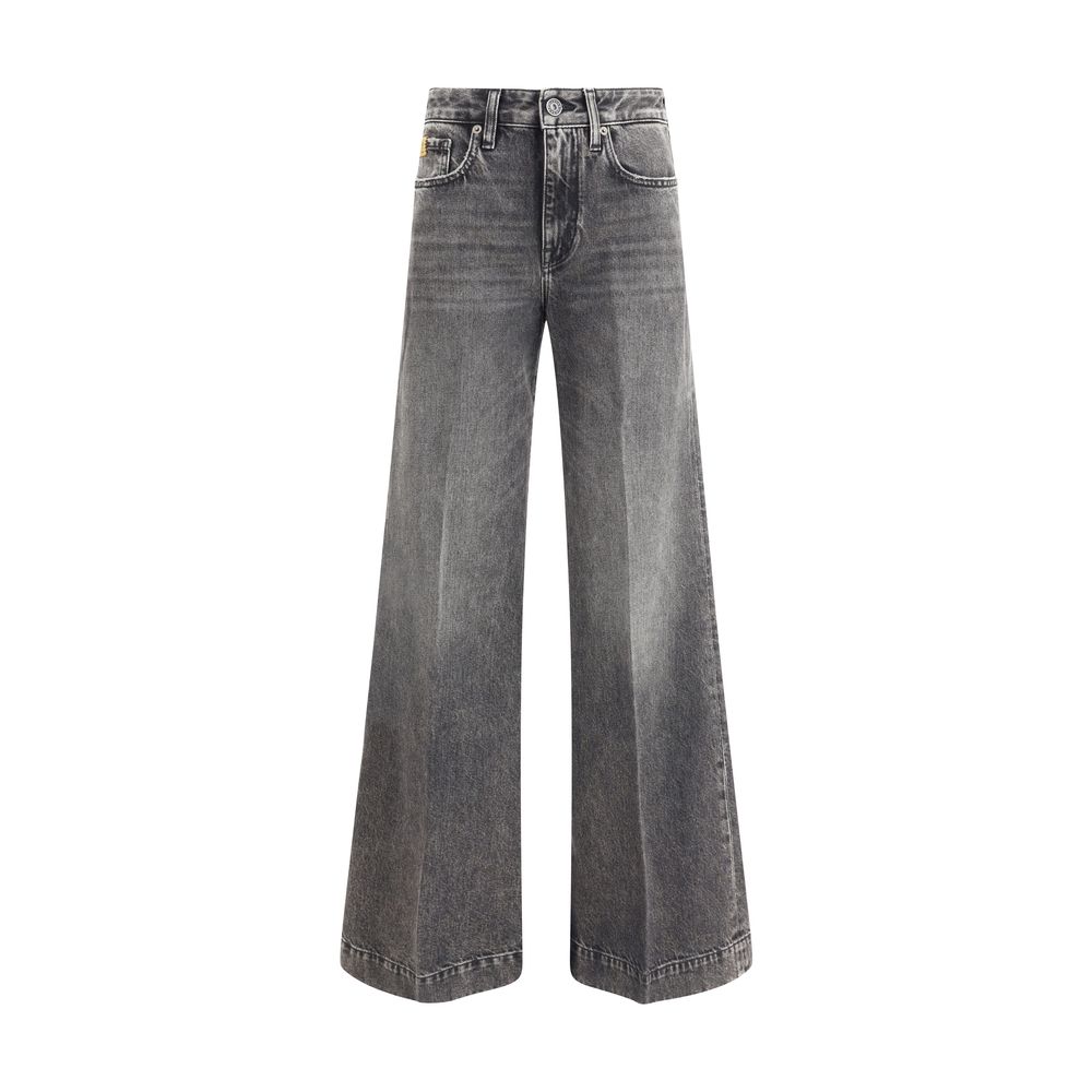 Jacob Cohen Gray Cotton Relaxed Fit Jeans with wide leg and high waist, featuring a classic five-pocket design and tailored details.