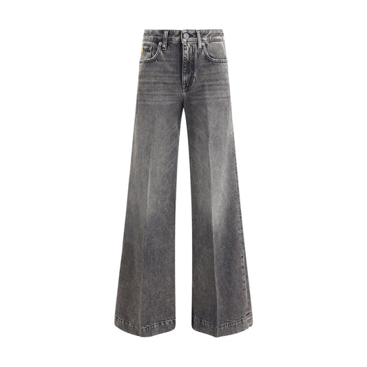 Jacob Cohen Gray Cotton Relaxed Fit Jeans with wide leg and high waist, featuring a classic five-pocket design and tailored details.