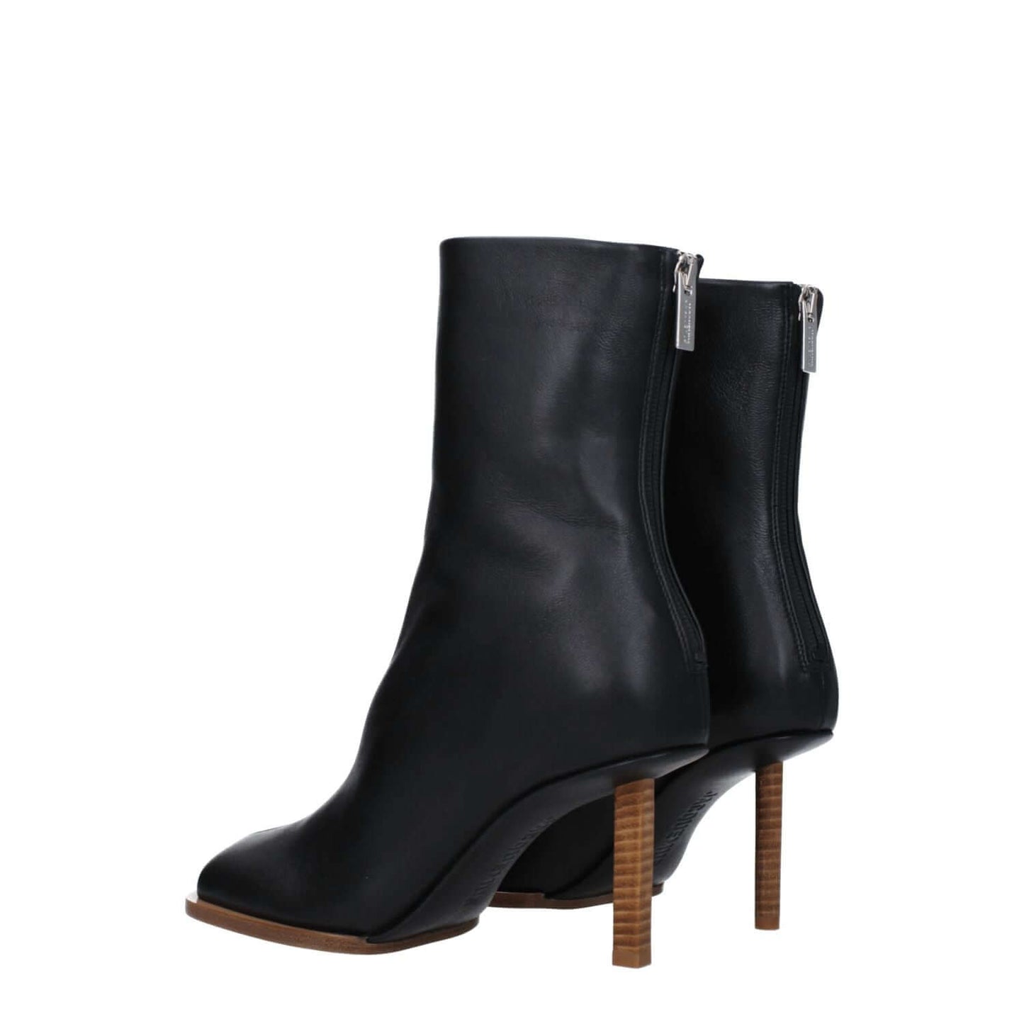Jacquemus Black Leather Ankle Boots with zip closure and high heel, featuring a square toe and leather sole, style casual.