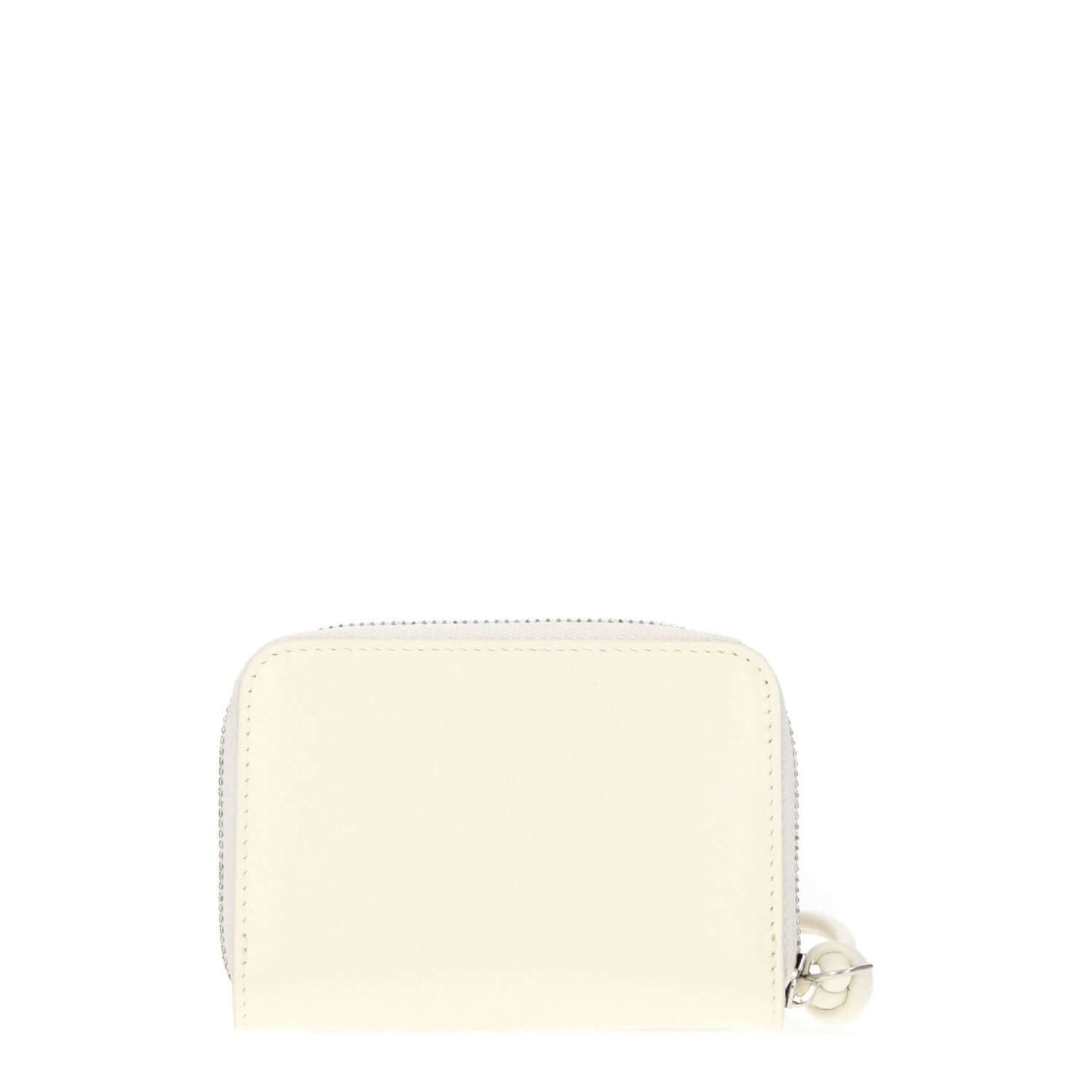 Jil Sander Beige Leather Wallet with front logo, zip closure, and milk secondary color, dimensions 7x10 cm.