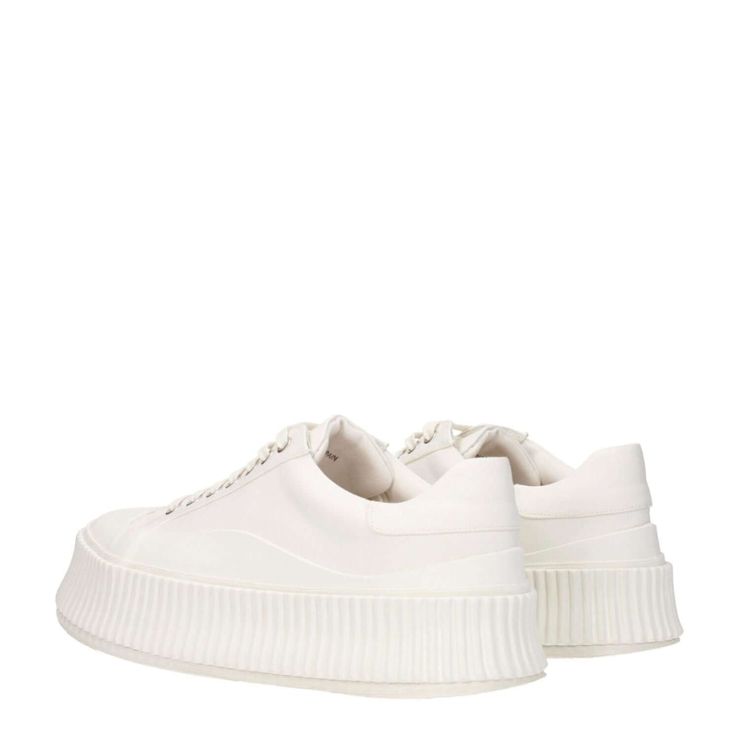 Jil Sander White Fabric Platform Sneakers with rubber wedge sole and lace-up closure, highlighting a casual and modern design.