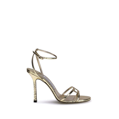 Jimmy Choo Gold Calf Leather Bos Taurus Stiletto Heel Sandals
