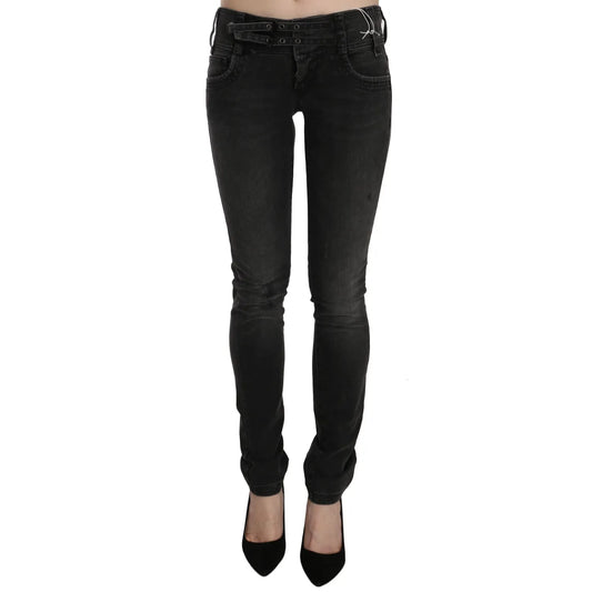 John Galliano Black Washed Low Waist Slim Fit Skinny Denim Pants Jeans