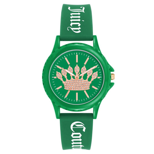 Juicy Couture Green Synthetic Bracelet Watch with silicone bracelet and green dial, featuring analog display and quartz mechanism.