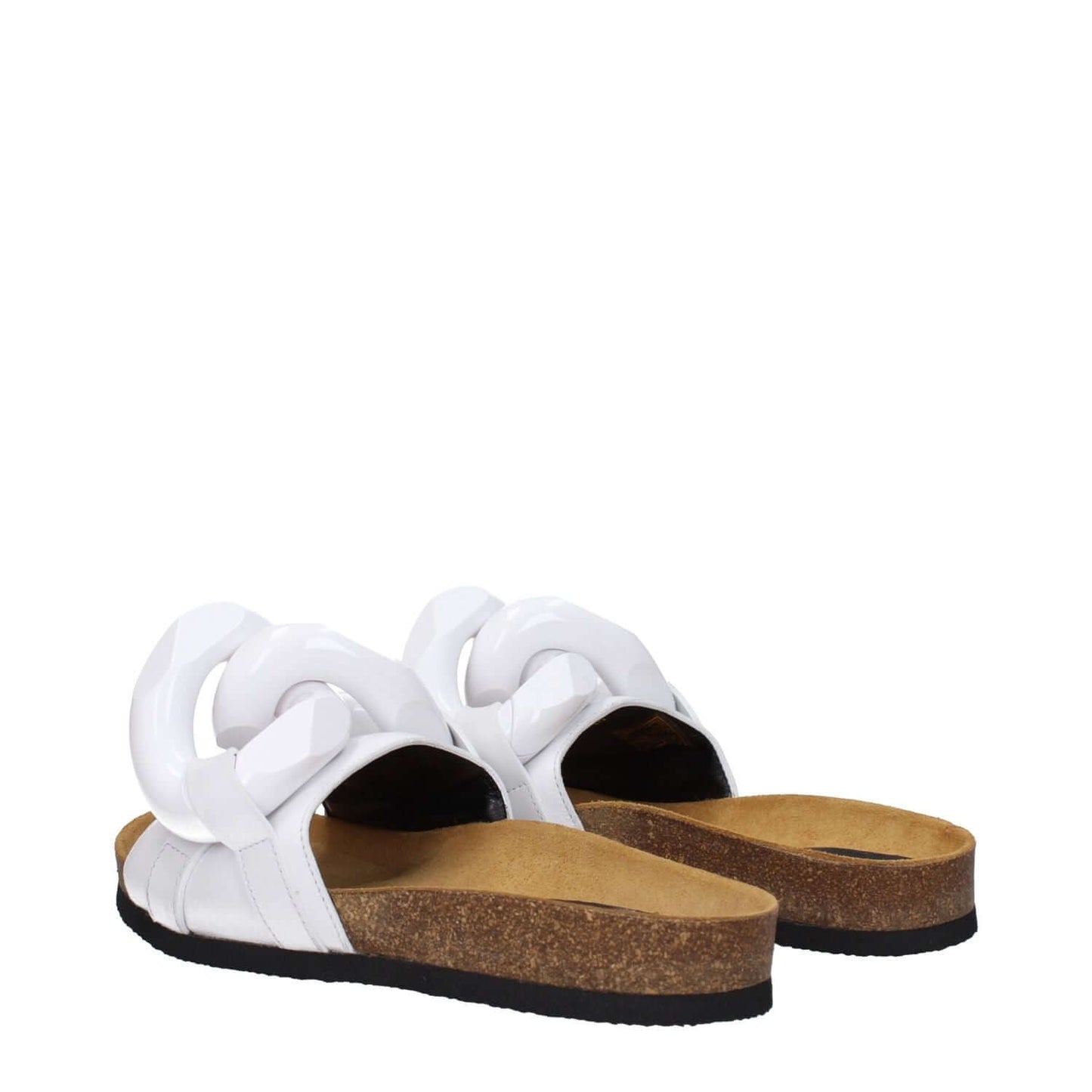 Jw Anderson White Leather Slippers with open toe and rubber sole, featuring front detail, perfect for casual style.